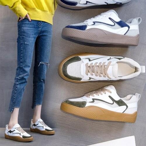 Womens board shoes 2021 new Korean students' trendy white thick sole versatile leather low top shoes