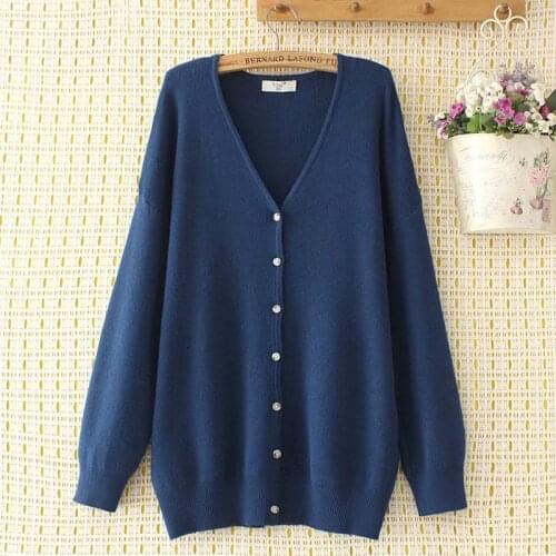 Plus size V neck drop shoulder women loose Cardigan sweaters 2021 new autumn winter casual ladies solid black sweater jackets