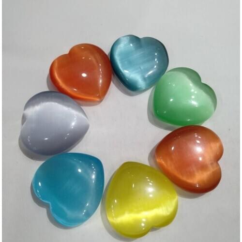 1pcs Natural cats eye stone heart crystal ribbon effect without base household decoration