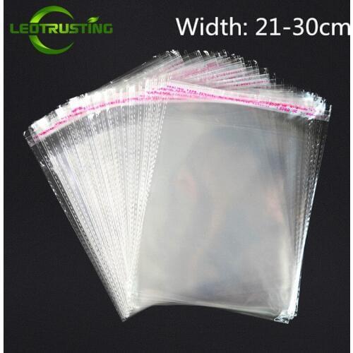Leotrusting 200pcs 21-30cm Width High Clear Resealable OPP Adhesive Bag Transparent Poly Packaging Bag Self Plastic Gift Bages
