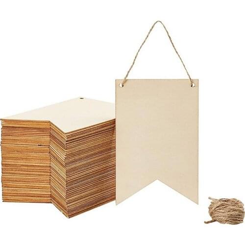 12/48 Pcs Natural Wooden Signs Banner Rustic Decorative Hanging Wooden Flag With Rope Wooden Craft Decor For Birthday Party