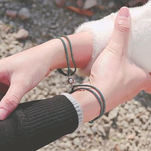 2mm Braided String Couple Bracelet Set Adjustable Fashion Men Women Paired Friendship Magnet Braclet Minimalist Jewelry Gift BFF
