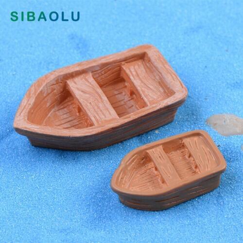 2pcs Big Small Simulation Fishing Boat Figurine Miniature figures decoration fairy garden statue Home Desk ornaments Gift