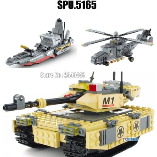29042-29044 Military M1 Tank Frigate Owl Helicopter Building Block 7 Dolls Toy
