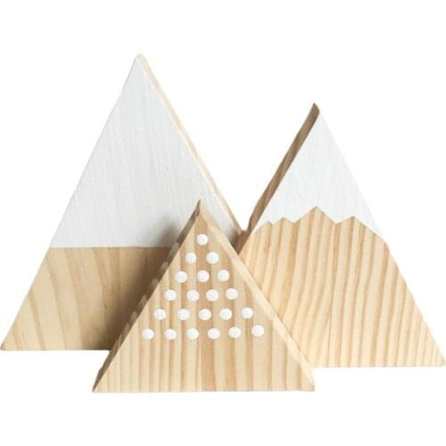 3 Pcs Wooden Snow Mountain Triangle Desktop Ornaments Wood Home Desk Miniature