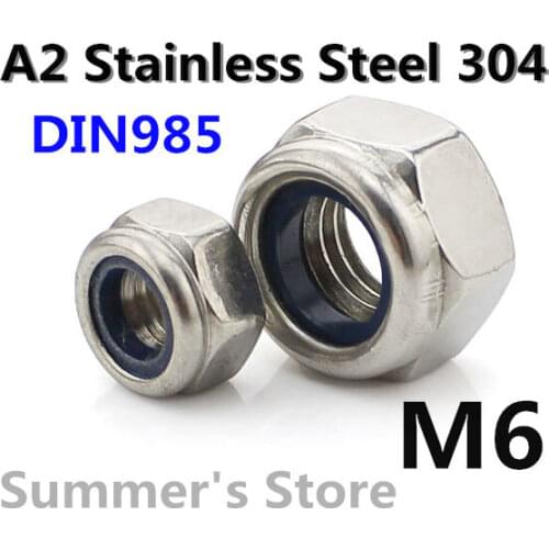 50pcs/lot DIN985 M6 Stainless Steel Nylon Lock Nut M6