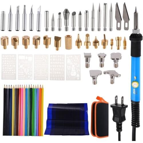 71pcs 110V Wood Burning Carving Pyrography Pen Kit Adjustable Temperature Soldering Iron Welding Wood Embossing Burning Set