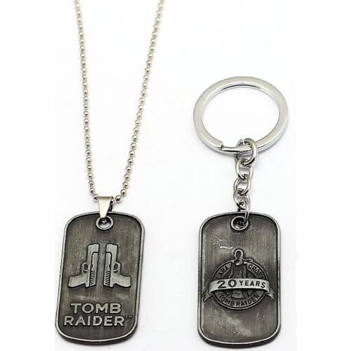New Movie Tomb Raider Keychain Metal Dog Tag Pendant Key Ring Beads Chain Fans Souvenir Kolye Jewelry llaveros