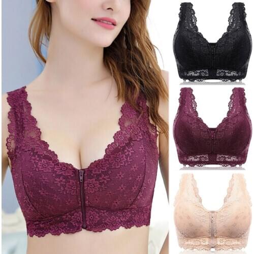 Adjustable Strap Breathable Bra Front Zipper No Underwire Lace Sleeping Bra Underwear Vest Push Up Seamless Gather Brassiere DSA