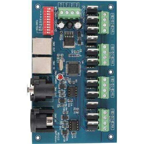 DC12V-24V 12 CH Led DMX512 Decoder 12 Channel 4 Groups 12Chx2a DMX Decoder Dimmer XRL 3P RJ45 Led Controller WS-DMX-12CH
