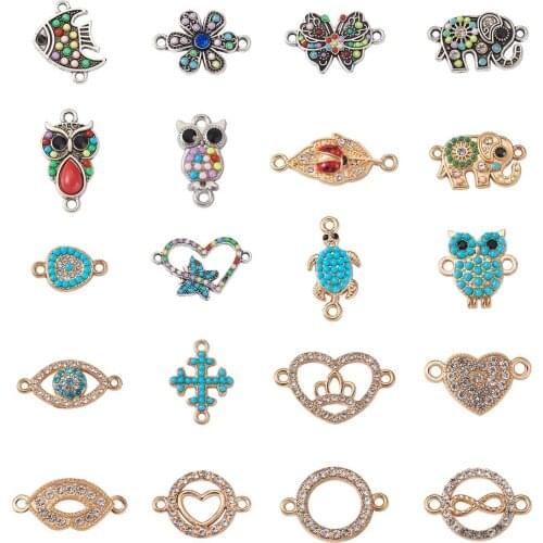 40pcs Alloy Links Charms with Rhinestone Enamel Seed Beads Decor Connectors Fit Bracelet Jewelry Making Animal Plants Shape