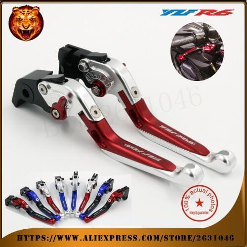 For YAMAHA YZFR6 YZF-R6 2005-2016 09 10 11 12 Silver+Red Motorcycle Adjustable Folding Extendable Brake Clutch Lever Logo YZFR6