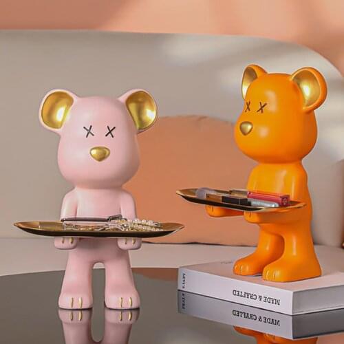 Nordic Style Cartoon Bear Figurine Porch Living Room Decoration Ornaments Key Candy Cosmetics Storage Box Girl Kid Birthday Gift