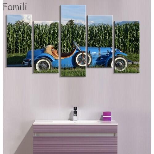 5pcs HD Printed Retro City Car Painting On Canvas Poster Wall Decoration Printed Picture Cuadros Canvas Art Living Room Painting