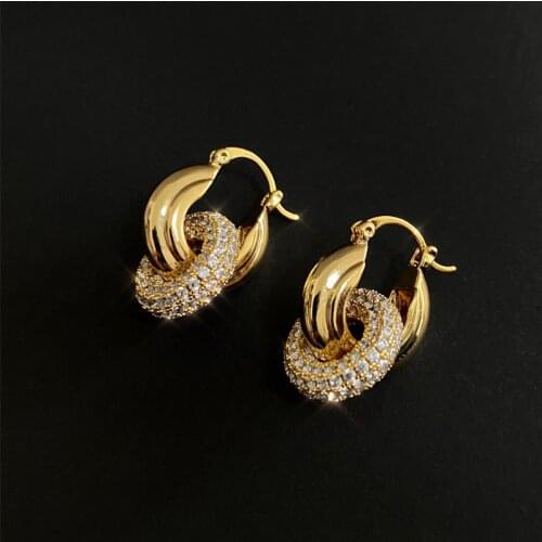 Korean Fashion 14K Real Gold Good Luck Implication Earring for Women High Quality Bling Zirconia Earring