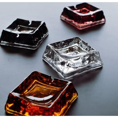 Square Transparent Glass Ashtrays Cigar Creative Ashtray for Home Office Hotel Ash Tray Home Outdoor Decoration Gifts Presents