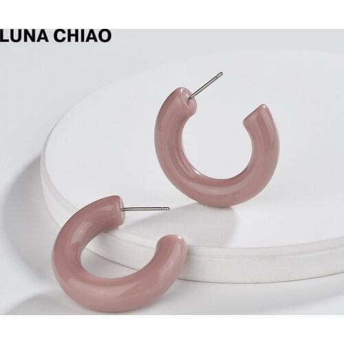 LUNA CHIAO New Design Fashion Jewerly Solid Colors Resin Thick Fat Small Size Hoop Earrings for Women