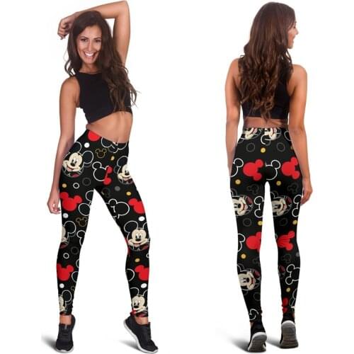 DISNEY mickey mouse Fitness Women Leggings Fashion Patchwork Print High Waist Elastic Push Up Ankle Length Polyester Leggings