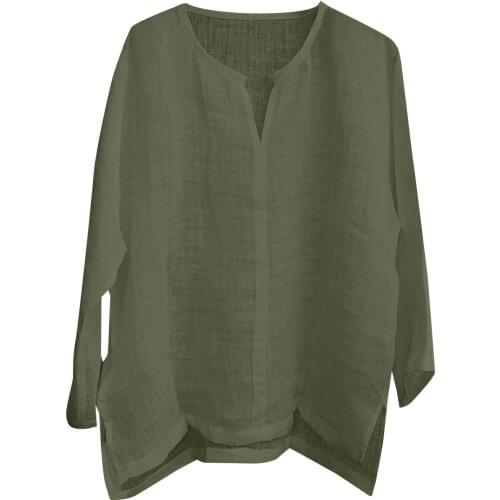 Fashion Men Cotton Linen Solid Color Home Outdoor Casual V-Neck Long Sleeve Basic T-Shirts Loose Breathable Quick-drying Tops#g3