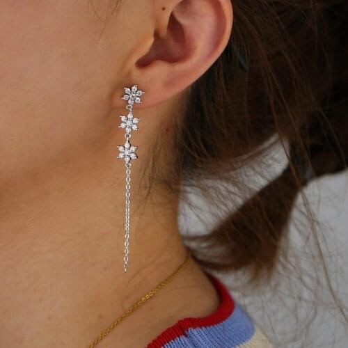 Multi charm long link chain dangle earring flower pave tiny clear CZ gold silver color fashion dangle earring women jewelry gift