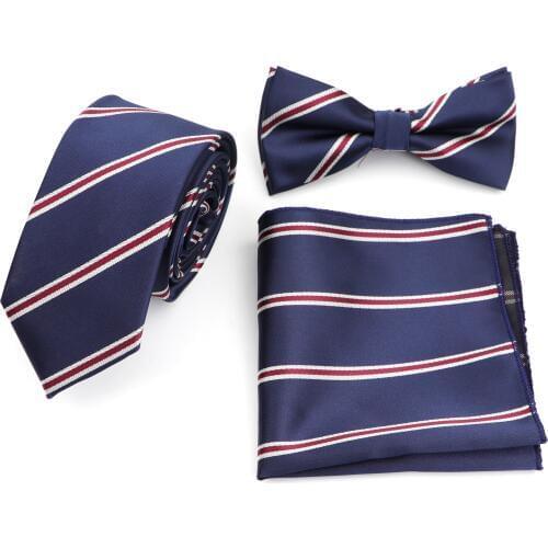 Mens Polyester Designer Skinny Plaid Striped Pocket Square Handkerchief Butterfly Bow Tie Ties Set Lots