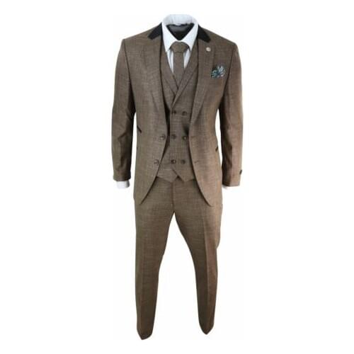 Mens 3 Piece Brown Tailored Fit Suit 1920s Wedding Blinders Vintage