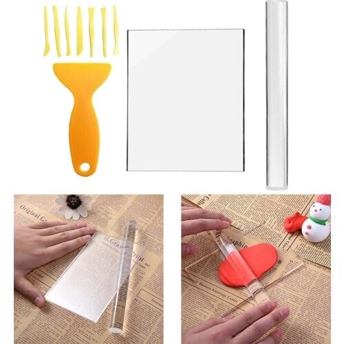 10PCS Clay Making Tools Kit Acrylic Sheet Backing Board Clay Assisted Shovel with Acrylic Clay Roller Polymer Clay DIY Tool