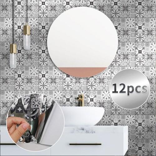 12Pcs Moroccan Metal Wind Flashing Tile Stickers Mosaic Kitchen Bathroom Waterproof Self-adhesive Wall Stickers Home Decoration