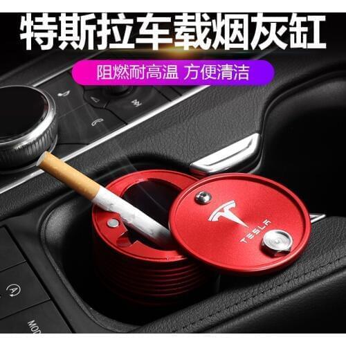 New Car Metal Ashtray Creative With Lid Rotating creative personality Modified parts for TESLA model3 S X Accessories