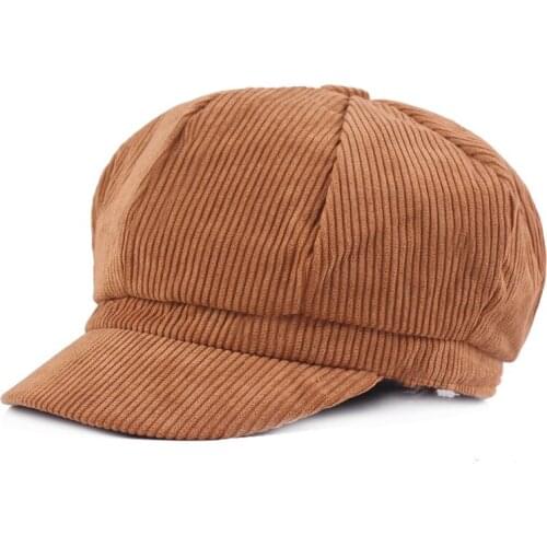 New Womens Hat Autumn and Winter Sunshade Sun Hat Corduroy Beret Cap Japanese Octagonal Hat Pumpkin Hat