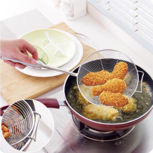 Hanging Stainless Steel Line Mesh Colander Large Lo Mein Colander Fry Oil Strainer Hot Pot Strainer
