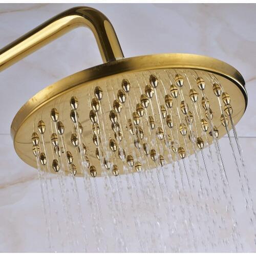 Luxury Golden Gold Brass Shower Head 8 inch Round Rainfall Shower Head Bathroom Shower Head Rain Shower Ksd266