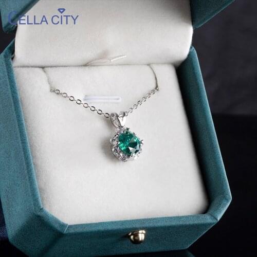 Cellacity Luxury silver 925 jewelry pendant necklace with 2ct green color moissanite gemstones or Women Jewelry Wedding Gift