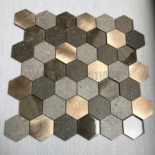 Self-adhesive Hexagon Metal mosaic tile ( One box 11 pcs ) Aluminum Plastic wall stickers background wall porch bathroom kitchen