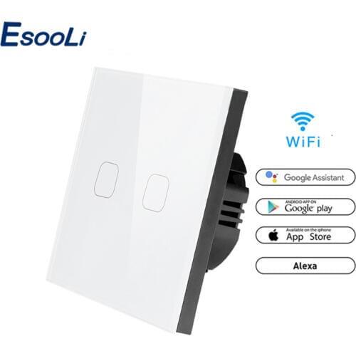 EsooLi White ewelink Touch Switch 2 gang 1 way wifi touch switch APP Wireless Remote EU Standard Work with Alexa Google Home