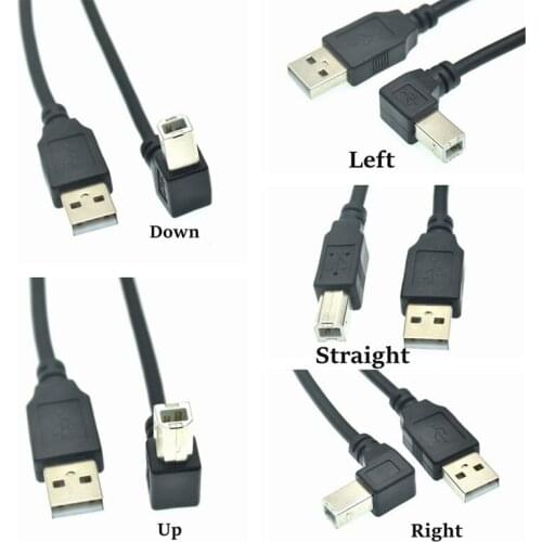 USB 2.0 A Male to B Male Type B BM Up Down Right Left Angle Printer scanner 90 degree cable for Canon Brother Samsung Hp Epson