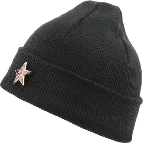 Soviet Badge Knitted Beanies Hats Men USSR LOGO Skullies Soft Elastic Cap Solid Sport Bonnet Winter Warm Ski Hats Swanowing