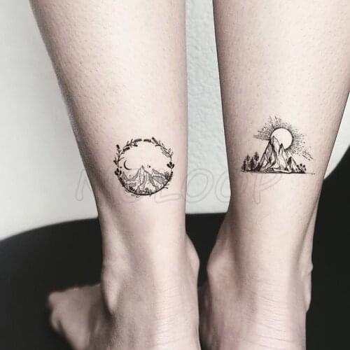 Tattoo Sticker crescent planet sun moon mountain tree flower Water Transfer Temporary Fake tatto flash tatoo for kid girl men