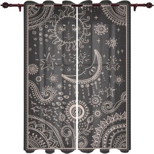 Moon Stars Sun Flowers Kitchen Curtain Kids Bedroom Living Room Balcony French Windows Curtain Fabric Pergola Bathroom
