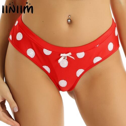 Iiniim Women Ladies Christmas Holiday Costume Lingerie Panties Fancy Nightwear Low Rise Polka Dots Briefs Underwear Underpants