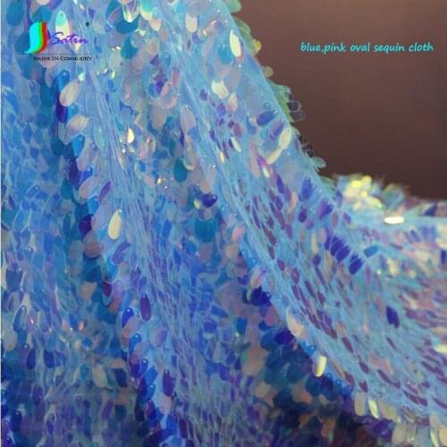 Creative Design Wedding Dress Material Blue Pink Oval Egg Shape Sequins Background Tulle Laser Cloth Diy A0531L