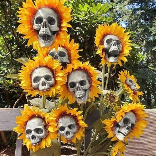 Funny Skull Head Simulation Sunflower Garden Decoration Patio Lawn Yard Decoration Spoof Ornaments Scary Flower