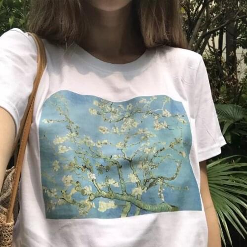 Van Gogh Almond Blossom Oil Vintage Painting T-Shirt Women Causal Tumblr Fashion Grunge Aesthetic Printed Tee Cute White Tops