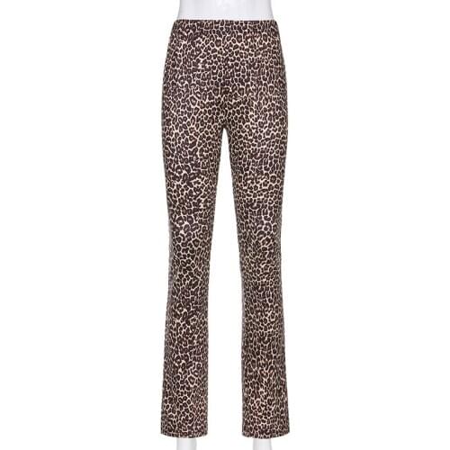 2021 Spring Autumn Women Leopard Y2K Joggers High Waist Flare Pants Double Layer Mesh E Girl Aesthetic Trousers Female Sweatpant