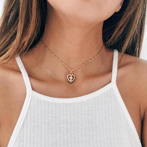 Bohemian Fashion Gold Color Hollow Corss Pendant Necklaces for Women Love Heart Necklace Jewelry Gifts