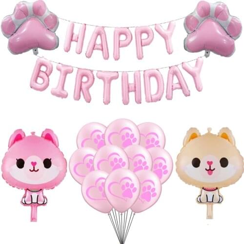 1set Angel Cat Balloons Kiki Dog Kaka Pink Ballons Happy Birthday Footprint Paw Pet Animals Theme Girl Party Decoration Kids Toy