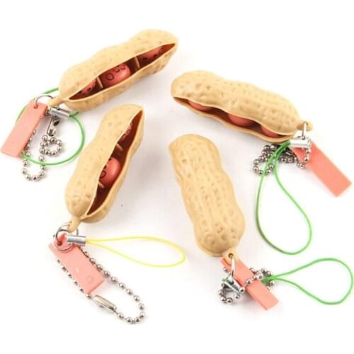 1Set Car Key Ring Interactive Squeeze Keychain Bubble Anxiety Mini Peanut Bean Fingertip Toy Miniature Toy Key Decor