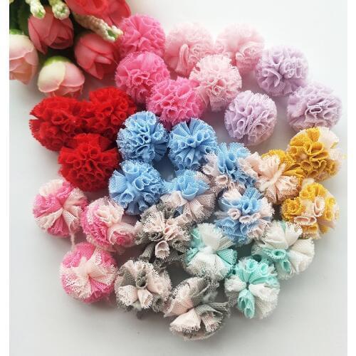 100pcs/lot 2.5cm mesh fabric Flower Ball For Children Hair clip Accessories Artificial Fabric Flowers For garment accessoires