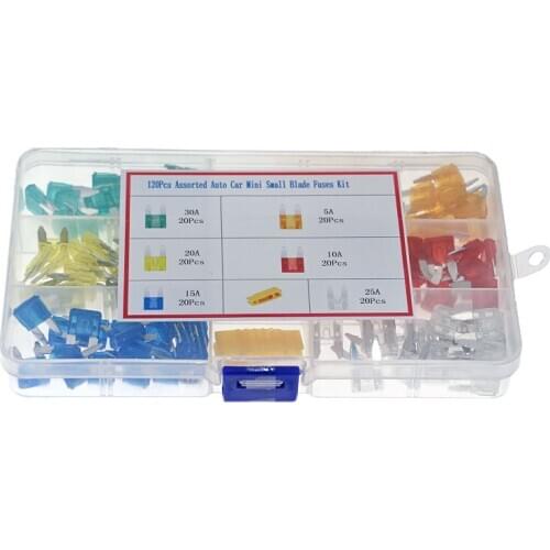 120 Pcs Profile Mini Small Size Fuse Blade For Car Assortment Set For Auto Car Truck 5/10/15/20/25 / 30A Fuse With Plastic Case