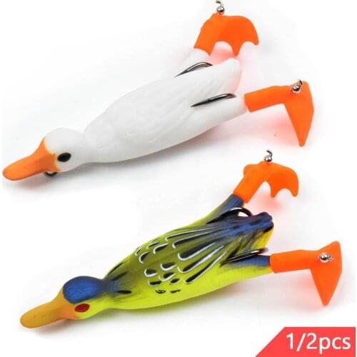2/1pcs Topwater Soft Duck Bait Fishing Lures 95mm 12mm Silicone Fishing Tackle Accessories Rotate Feet Wobbler 10 Colors Pesca